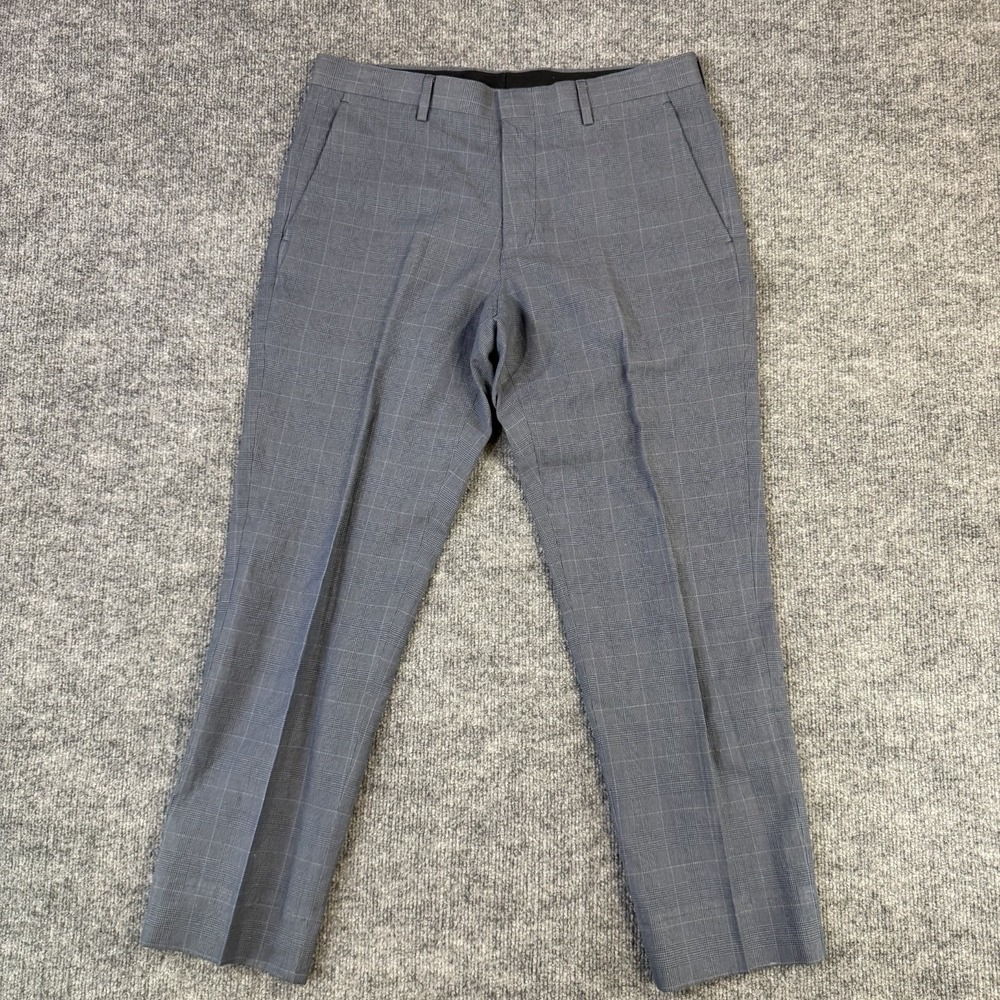 J Crew Ludlow Dress Pants Mens 31x30 Blue Plaid Baird McNutt Irish Linen (32x27)